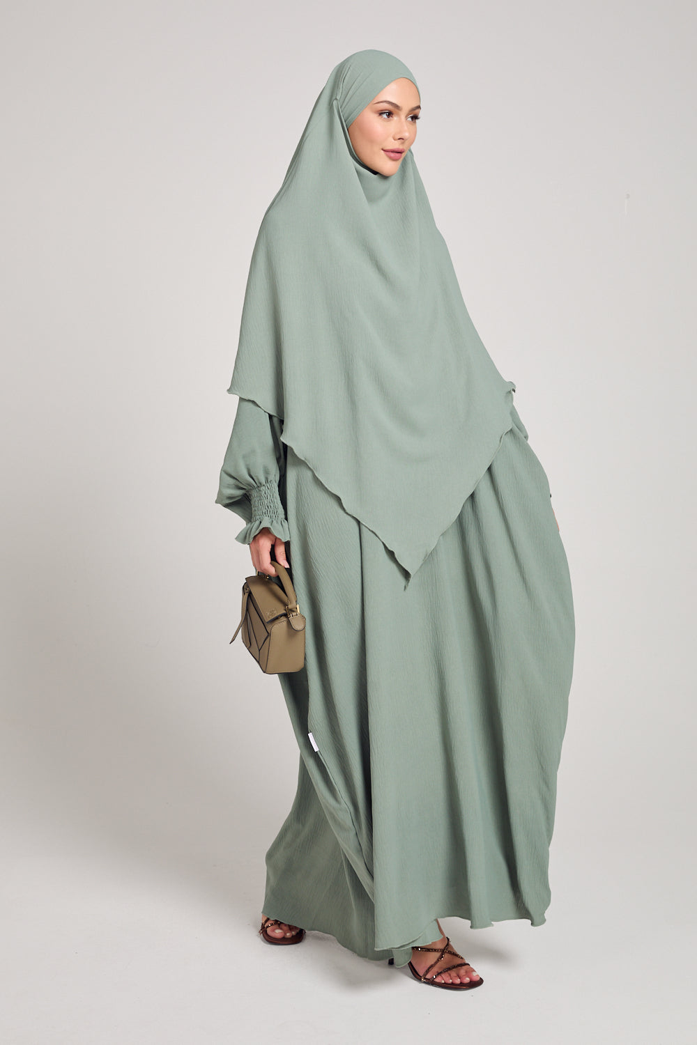 Pistachio Abaya and Two-Layer Khimar Set