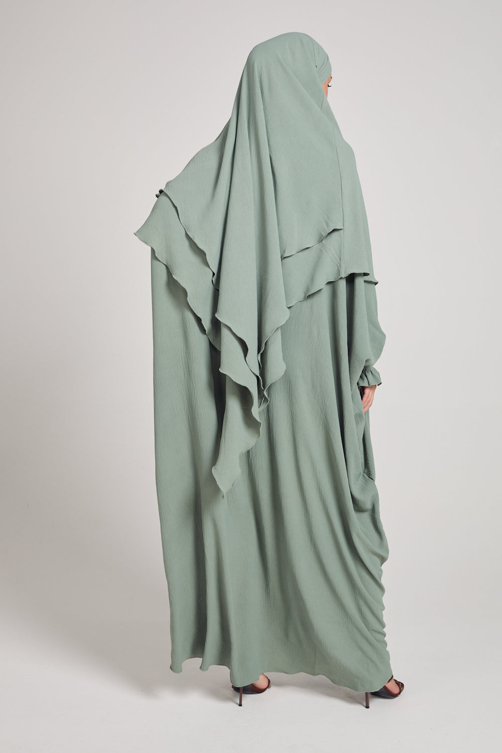 Pistachio Abaya and Two-Layer Khimar Set