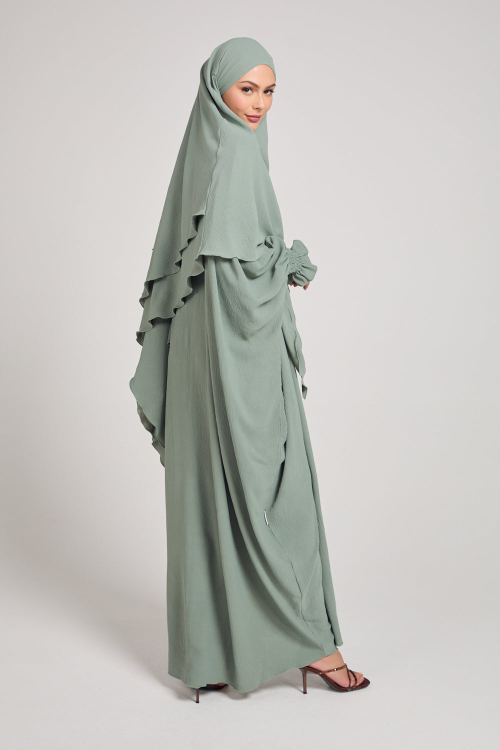 Pistachio Abaya and Two-Layer Khimar Set