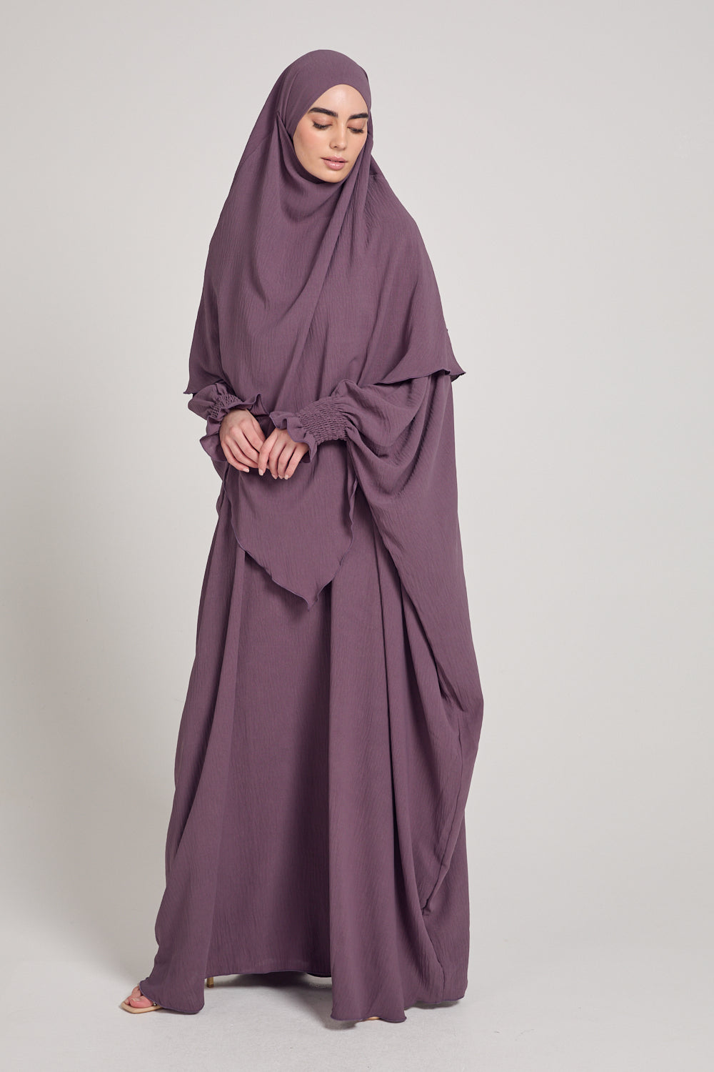 Purple Abaya and Two-Layer Khimar Set