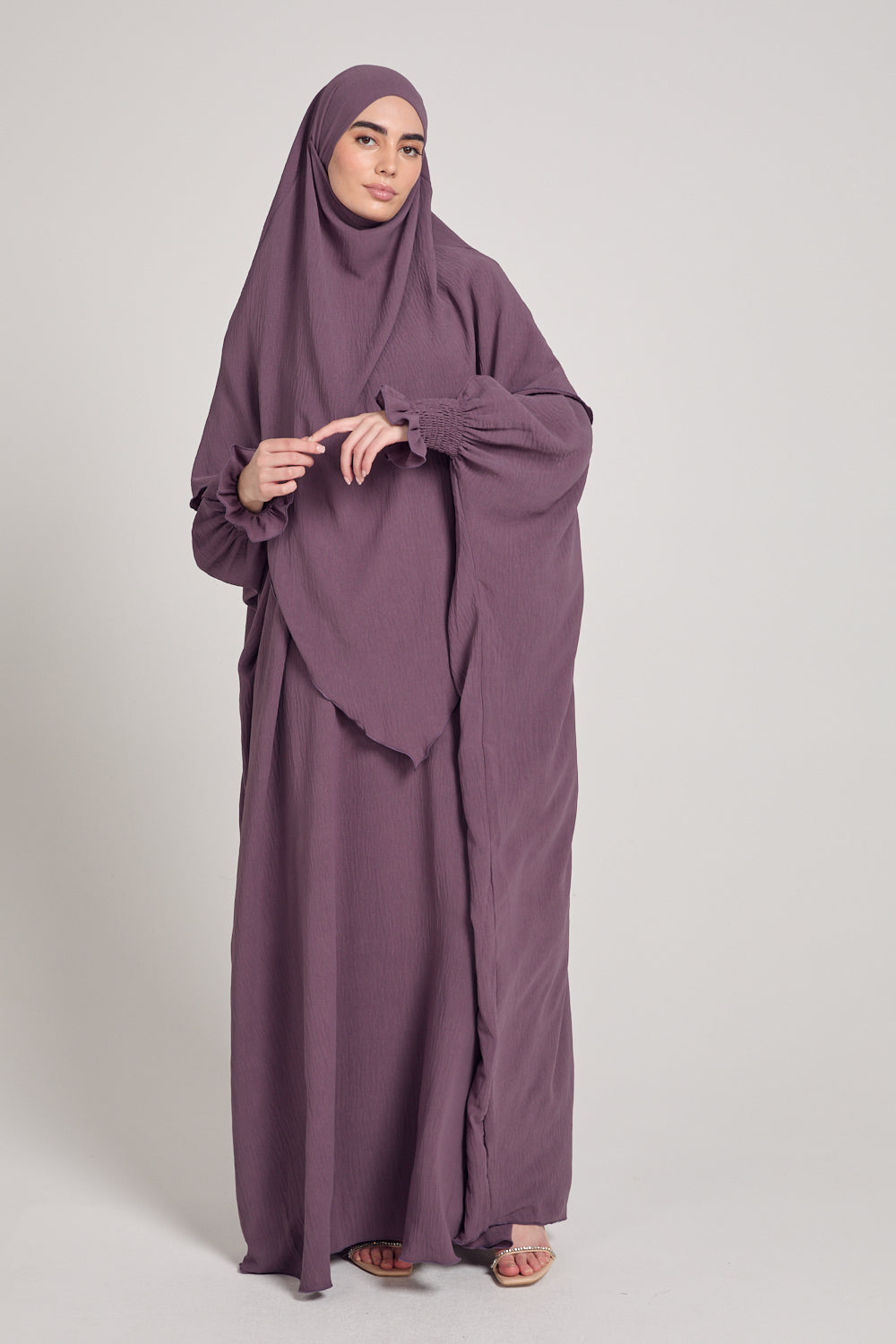 Purple Abaya and Two-Layer Khimar Set
