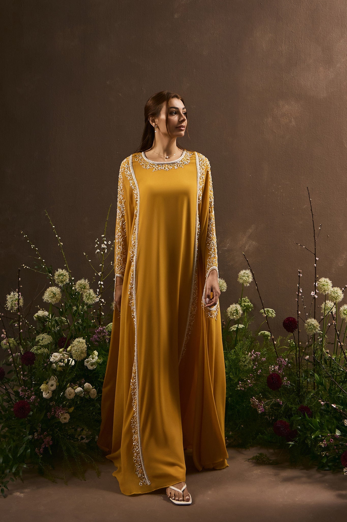 Mustard Yellow Handworked Abaya