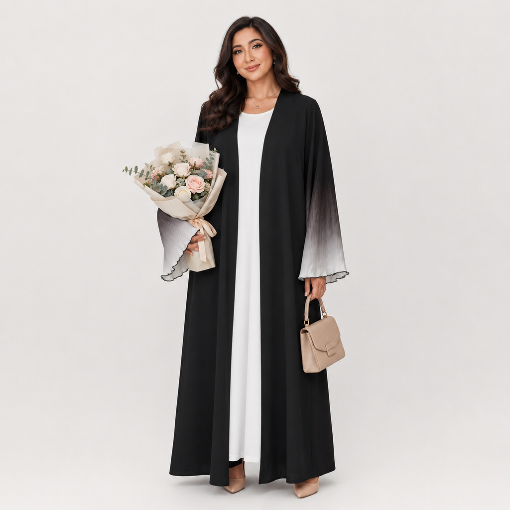 Elegant Flare Sleeve Open Front Arabian Style Maxi Abaya