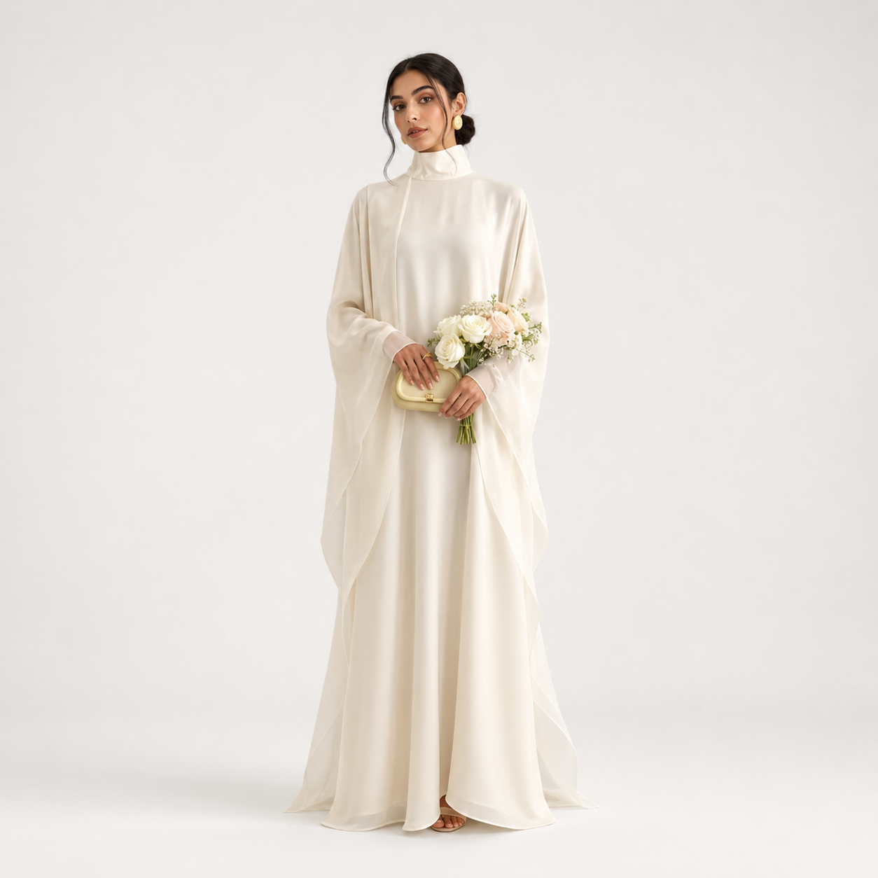 Elegant Loose Full Sleeve Tatting Abaya Dress