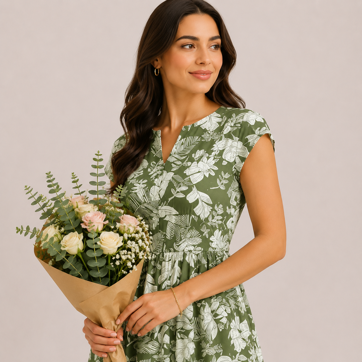 Vintage Floral Print V-Neck Short Sleeve Maxi Dress