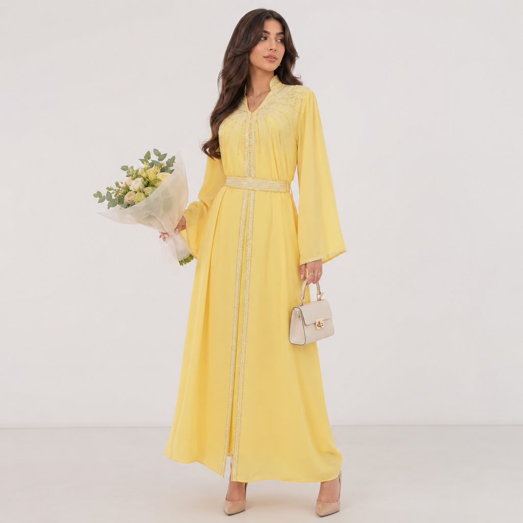 Luxury Diamond Moroccan Abaya Maxi Dress