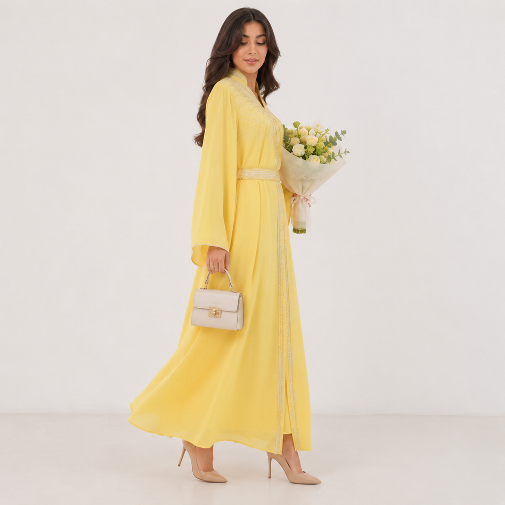 Luxury Diamond Moroccan Abaya Maxi Dress