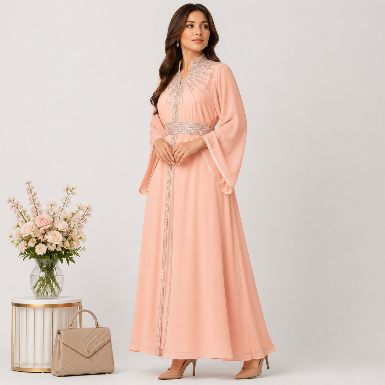 Luxury Diamond Moroccan Abaya Maxi Dress