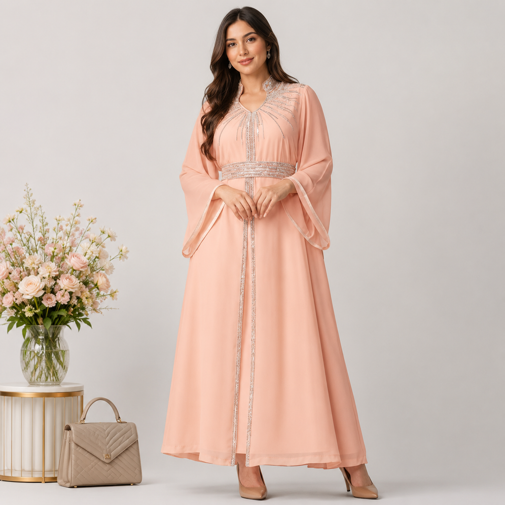 Luxury Diamond Moroccan Abaya Maxi Dress