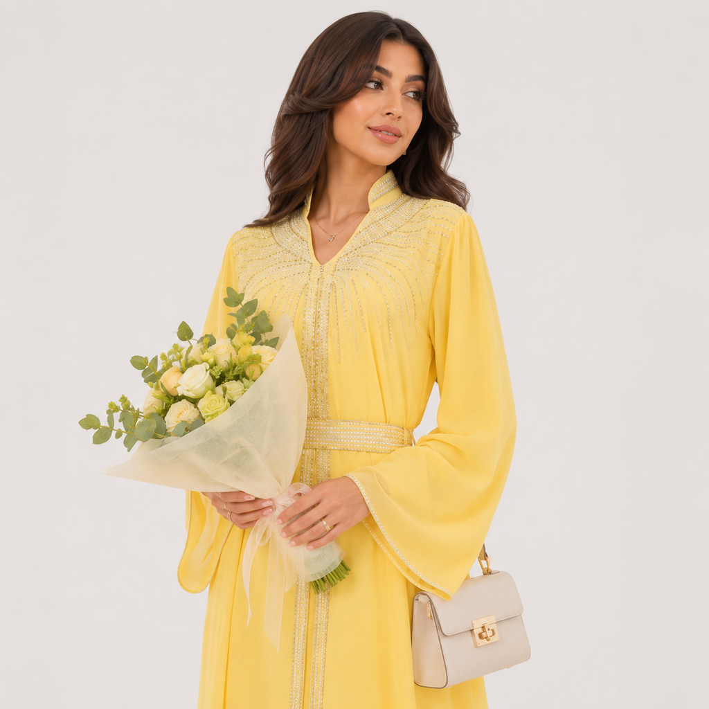 Luxury Diamond Moroccan Abaya Maxi Dress