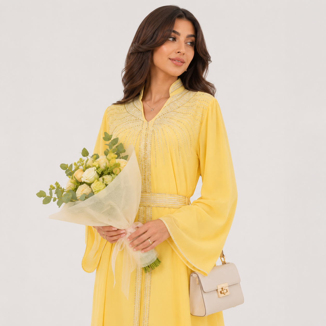 Luxury Diamond Moroccan Abaya Maxi Dress