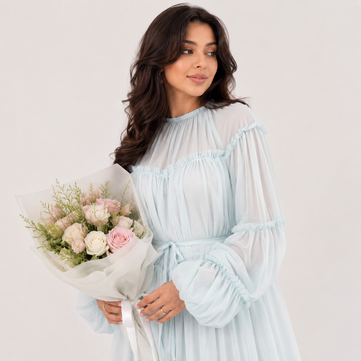 Elegant Puff Sleeve Dubai Abaya Maxi Dress