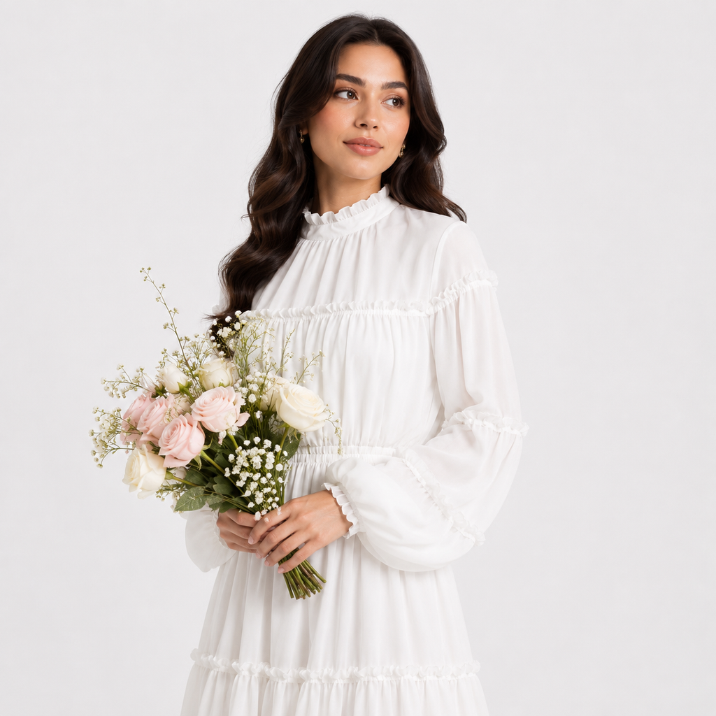 Elegant Puff Sleeve Dubai Abaya Maxi Dress