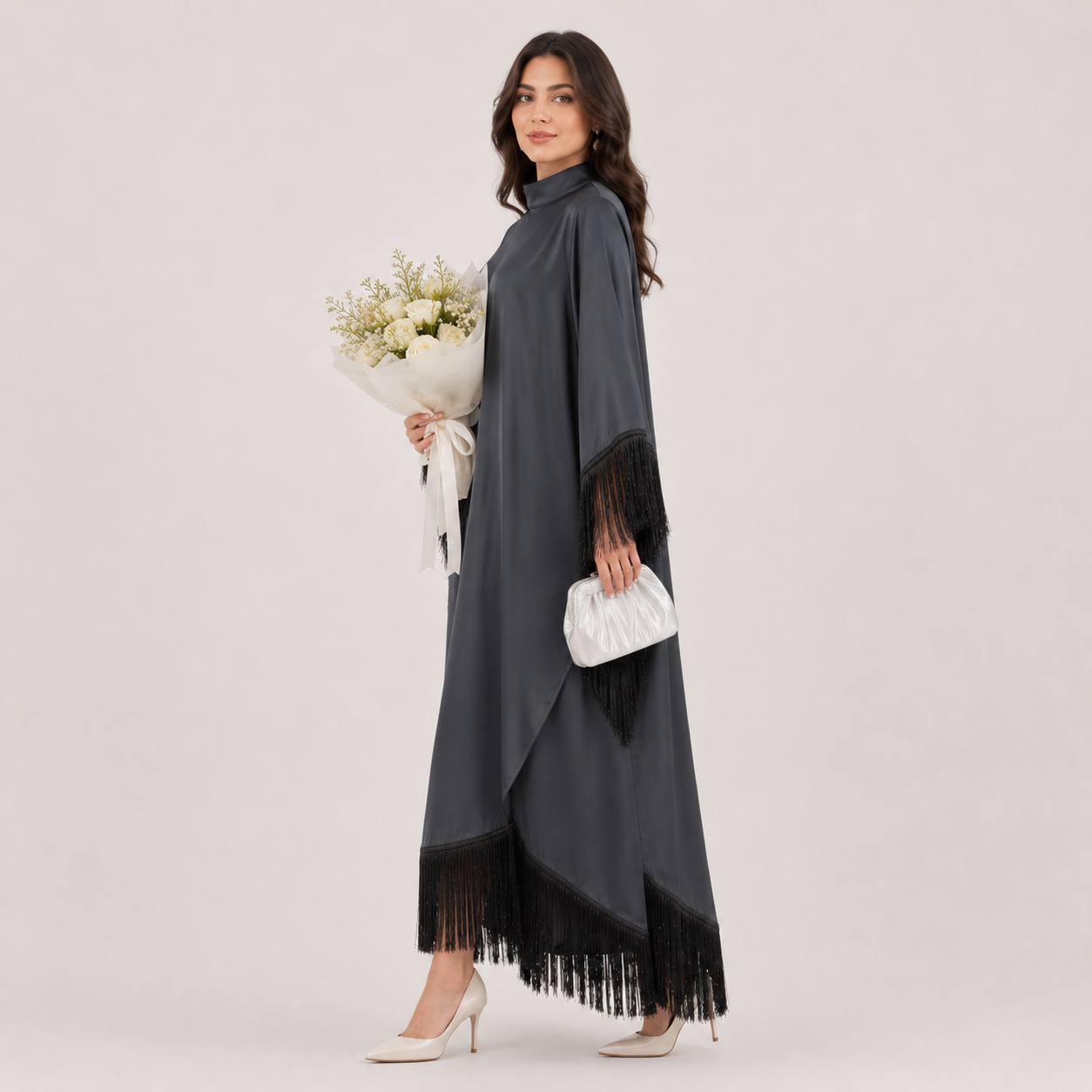 Elegant Bat Sleeve Tassel Abaya Maxi Dress