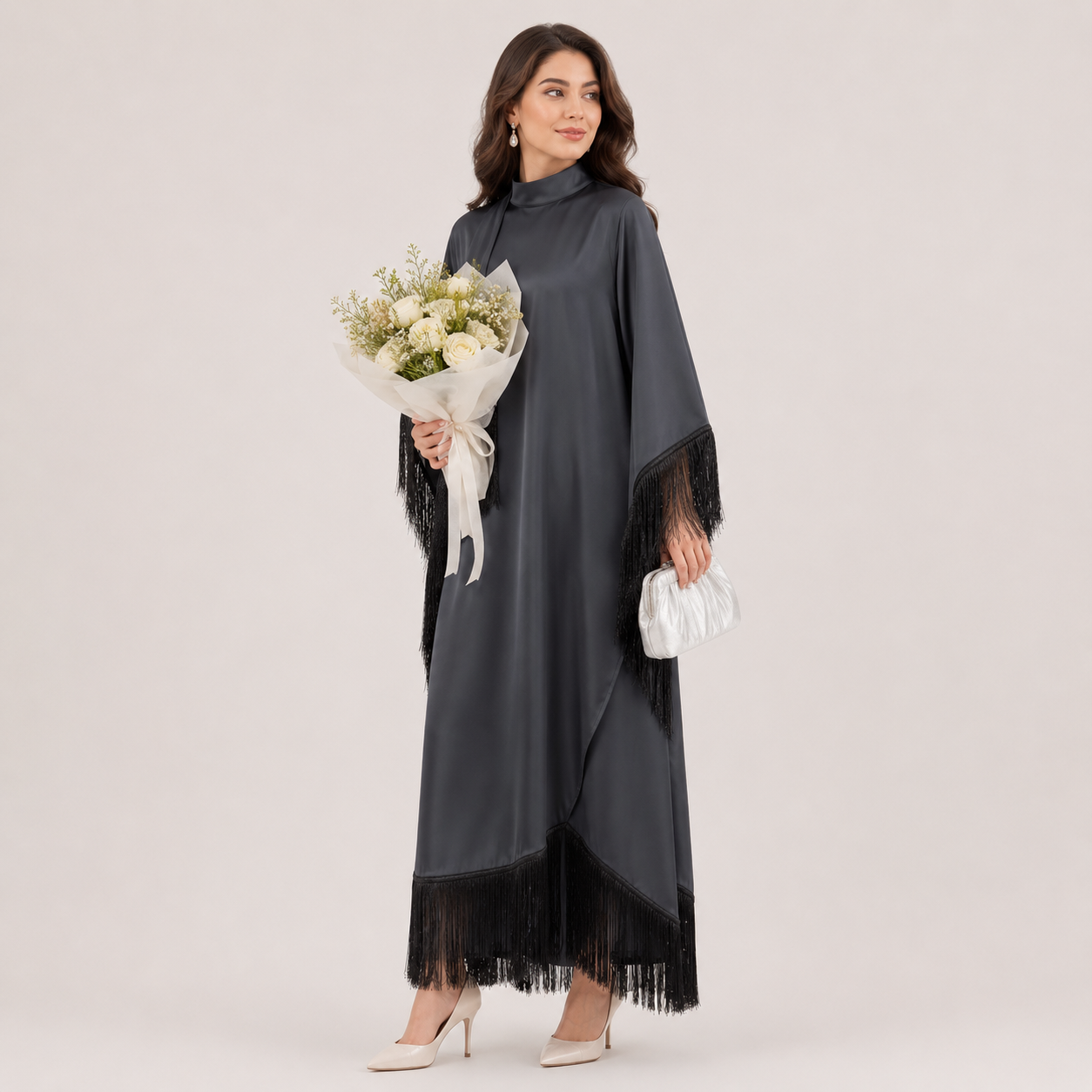 Elegant Bat Sleeve Tassel Abaya Maxi Dress