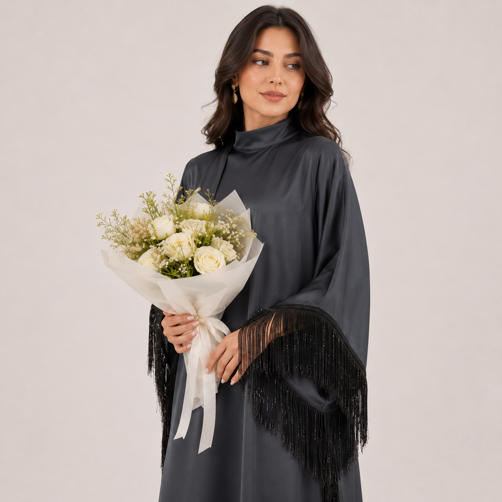 Elegant Bat Sleeve Tassel Abaya Maxi Dress