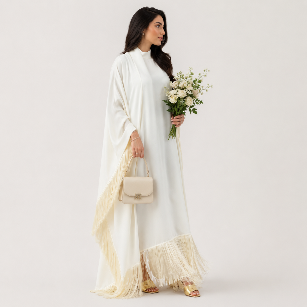 Elegant Bat Sleeve Tassel Abaya Maxi Dress