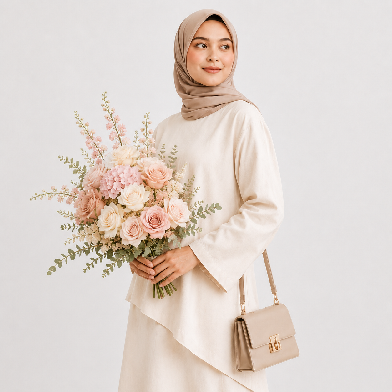 Cream Asymmetrical 2 Piece Abaya Set – Modest Top & Long Skirt