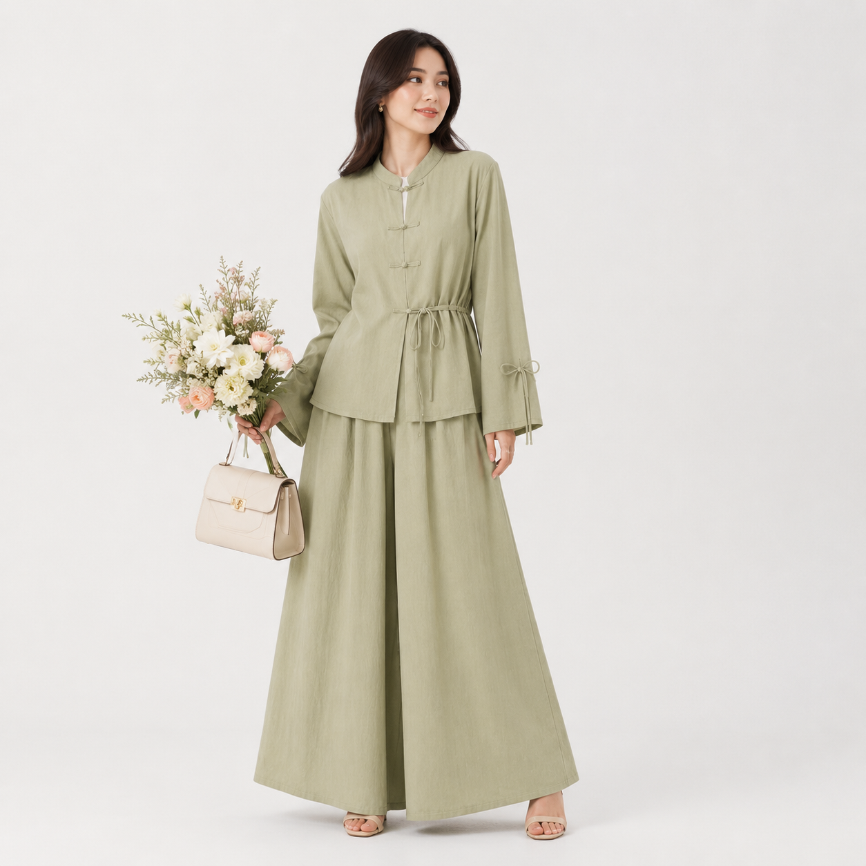 Viscose Linen Co-Ord Top and Wide-Leg Pants Set