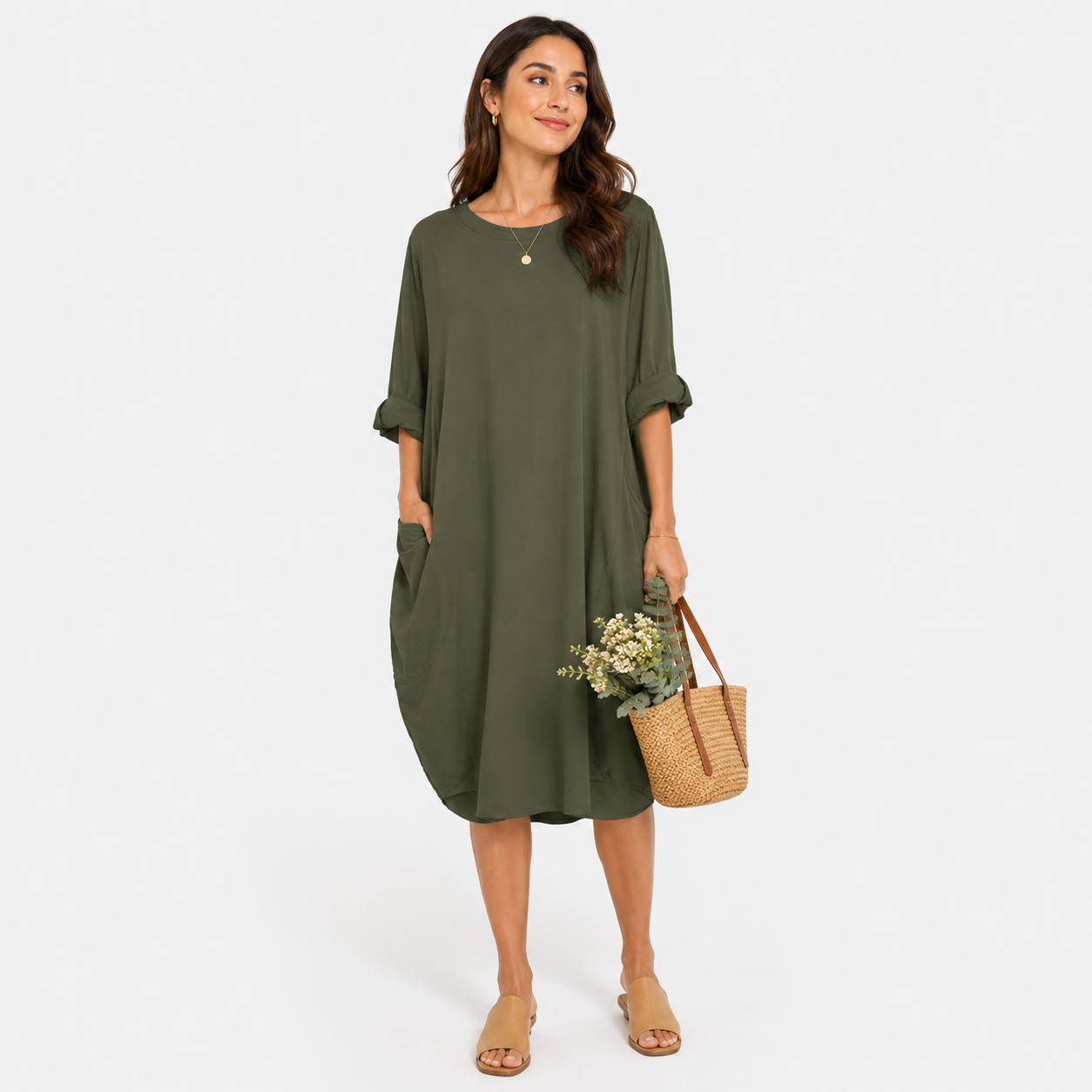 Loose-Fit Long Sleeve Casual Maxi Dress with Pockets