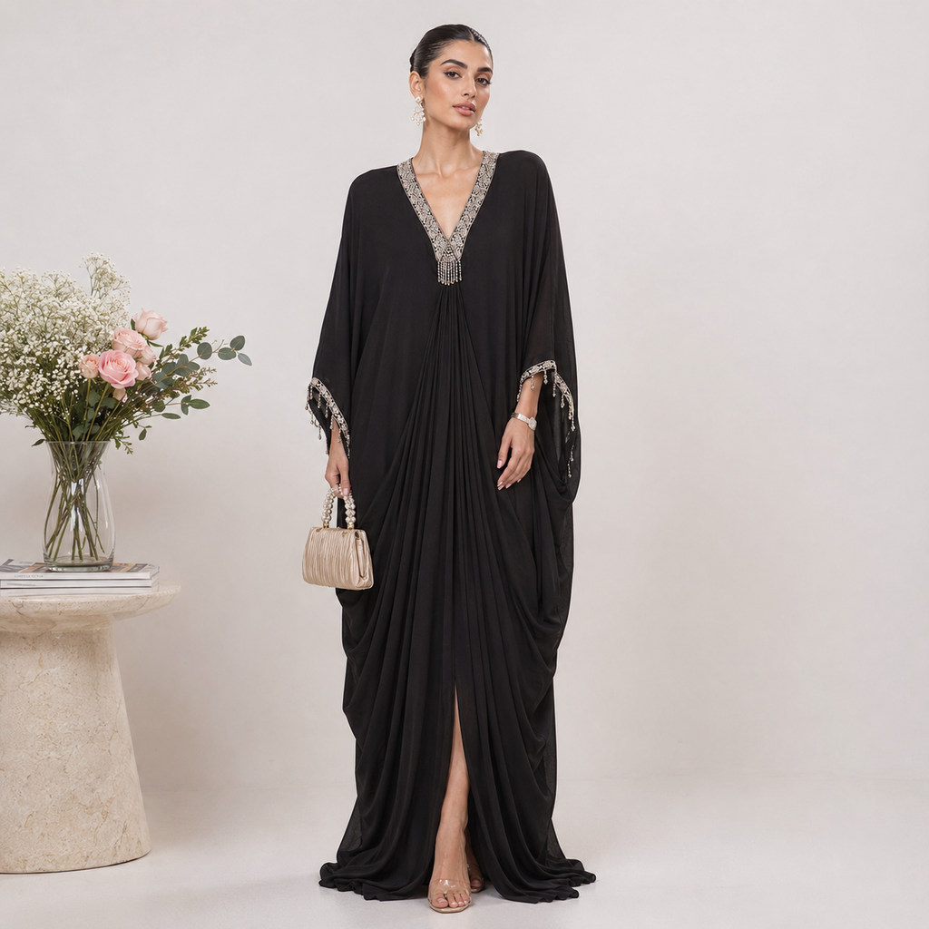 Black Occasion Kaftan with Intricate Embroidery