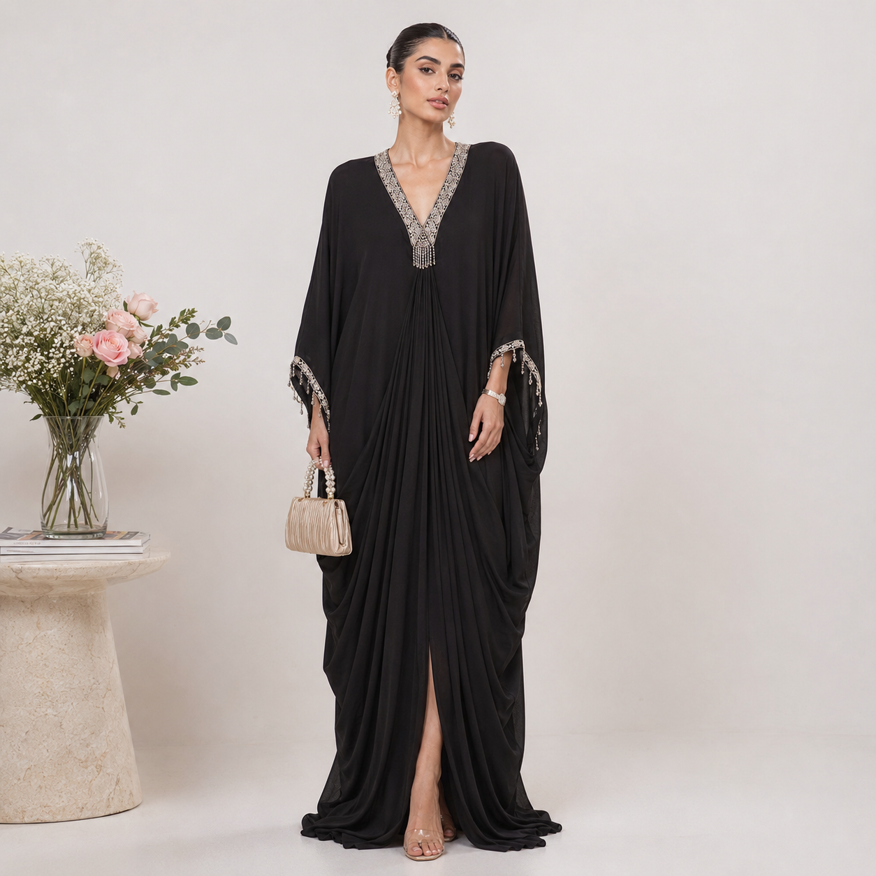 Black Occasion Kaftan with Intricate Embroidery