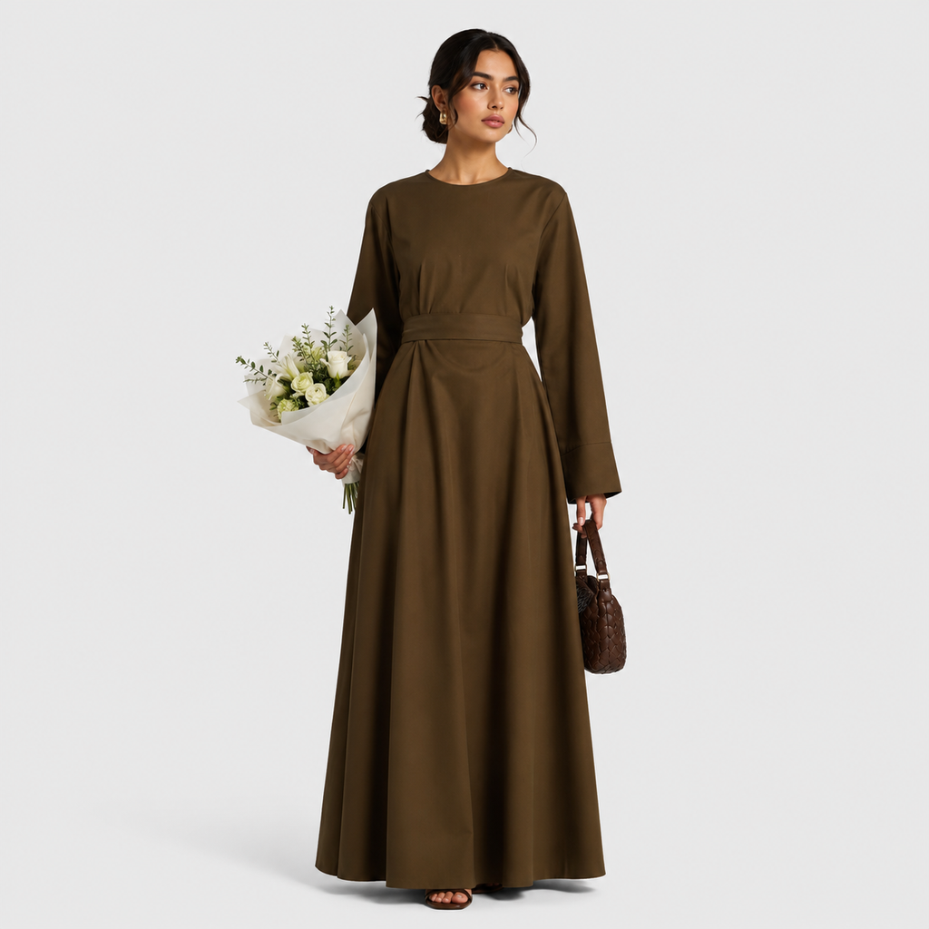 Cocoa Brown Relaxed Modest Maxi Dress