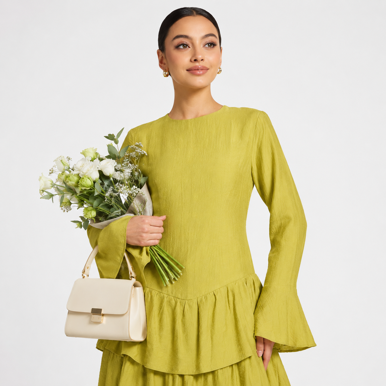Antique Gold Draped Ruffle Modest Top