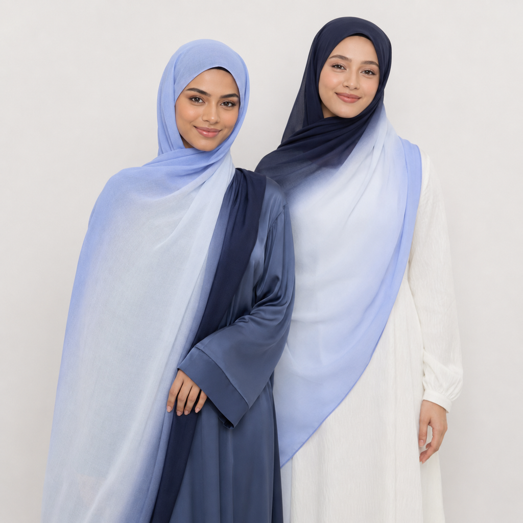 Ombre Modal Hijab – Midnight Bloom Fade