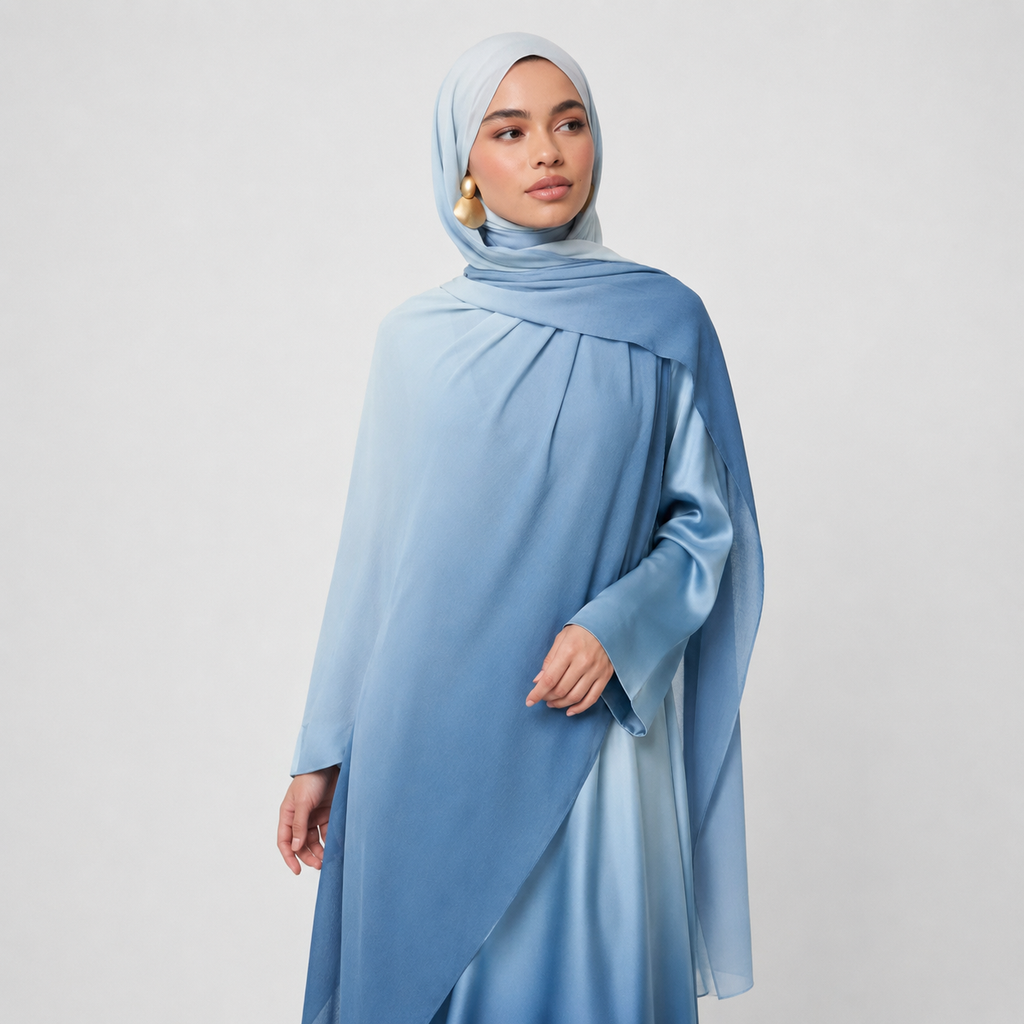 Ombre Modal Hijab – Light Blue Gradient Design