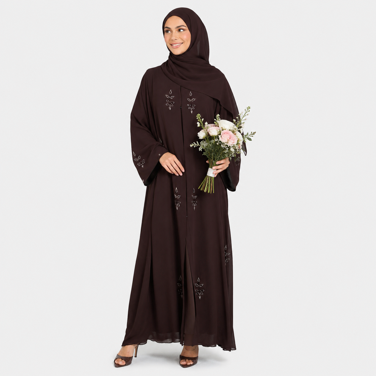 Purple Pearl Embellished Open Abaya