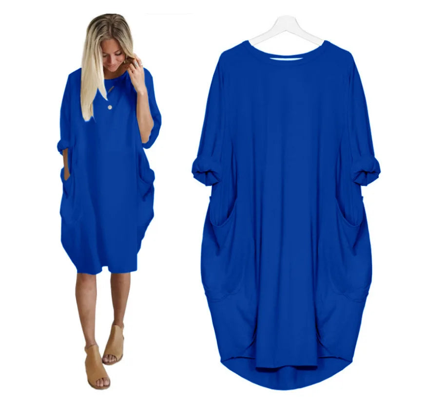 Loose-Fit Long Sleeve Casual Maxi Dress with Pockets