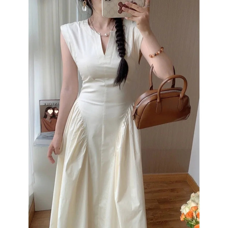 French-Style Sleeveless Fitted-Waist Dress