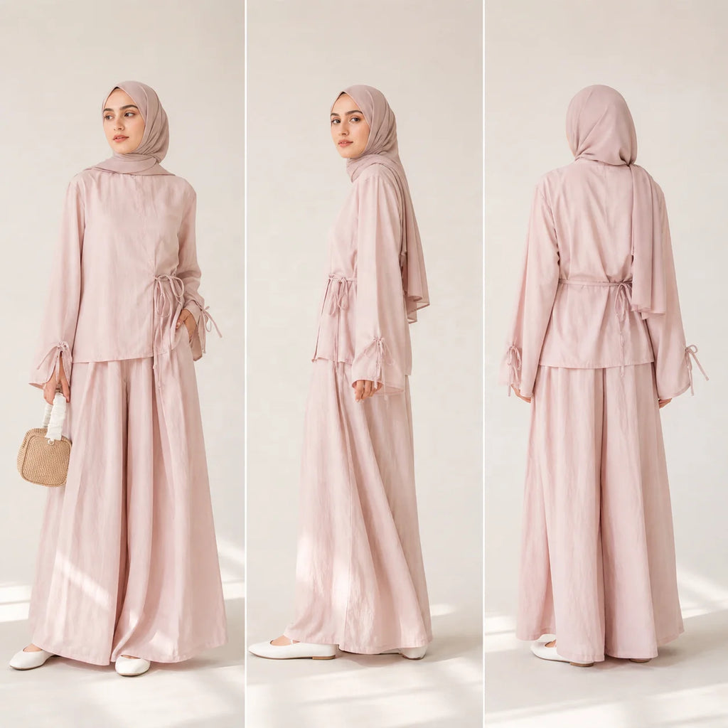 Viscose Linen Co-Ord Top and Wide-Leg Pants Set