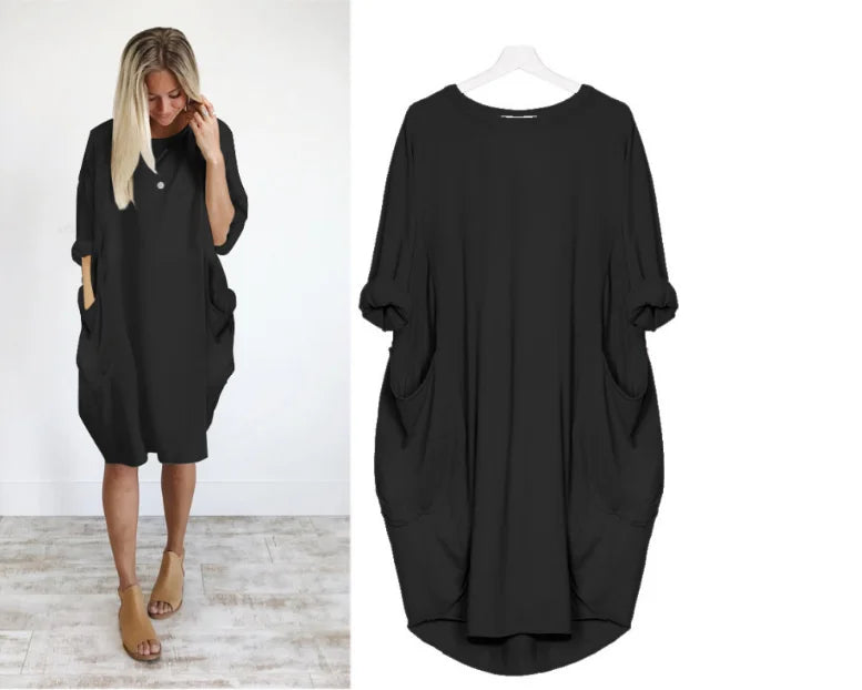 Loose-Fit Long Sleeve Casual Maxi Dress with Pockets