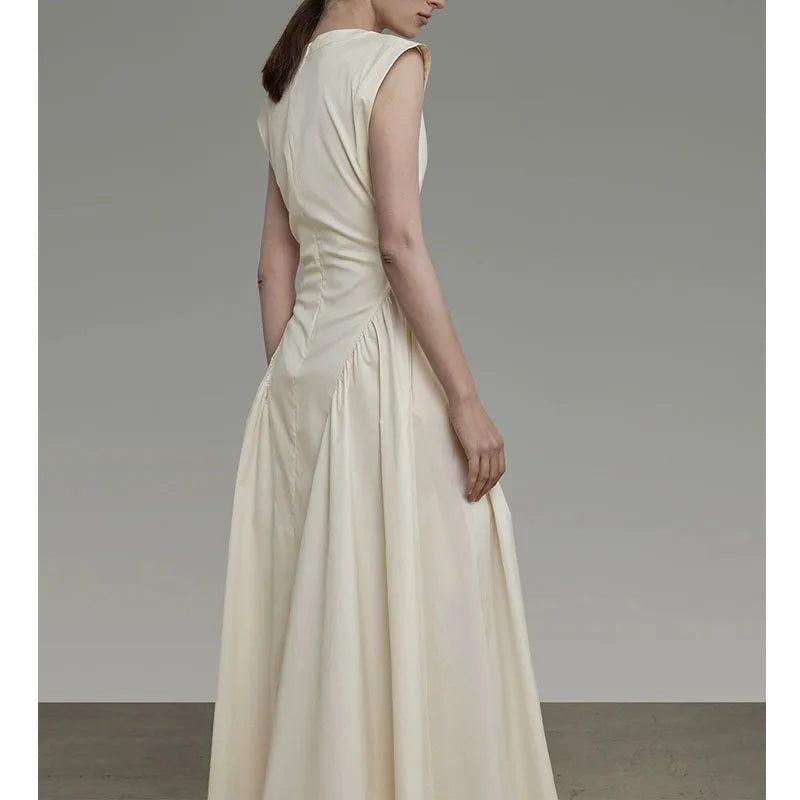 French-Style Sleeveless Fitted-Waist Dress