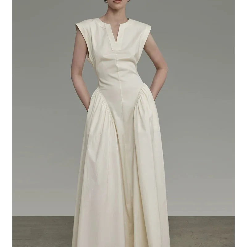 French-Style Sleeveless Fitted-Waist Dress