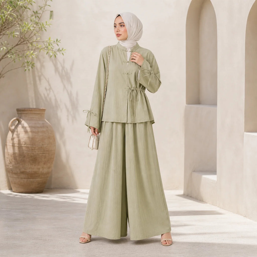 Viscose Linen Co-Ord Top and Wide-Leg Pants Set