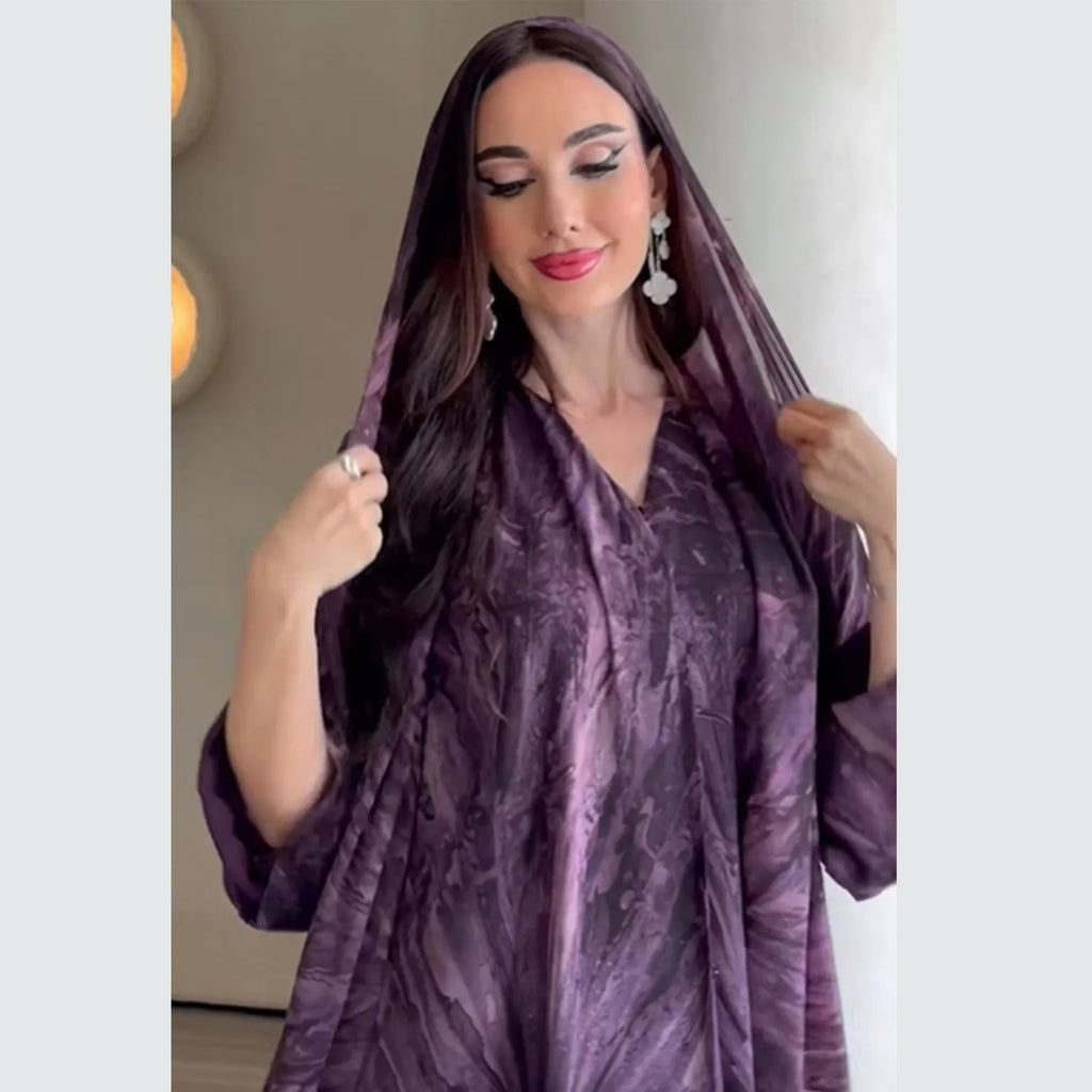 Floral Chiffon Abaya Cardigan Set with Matching Headscarf