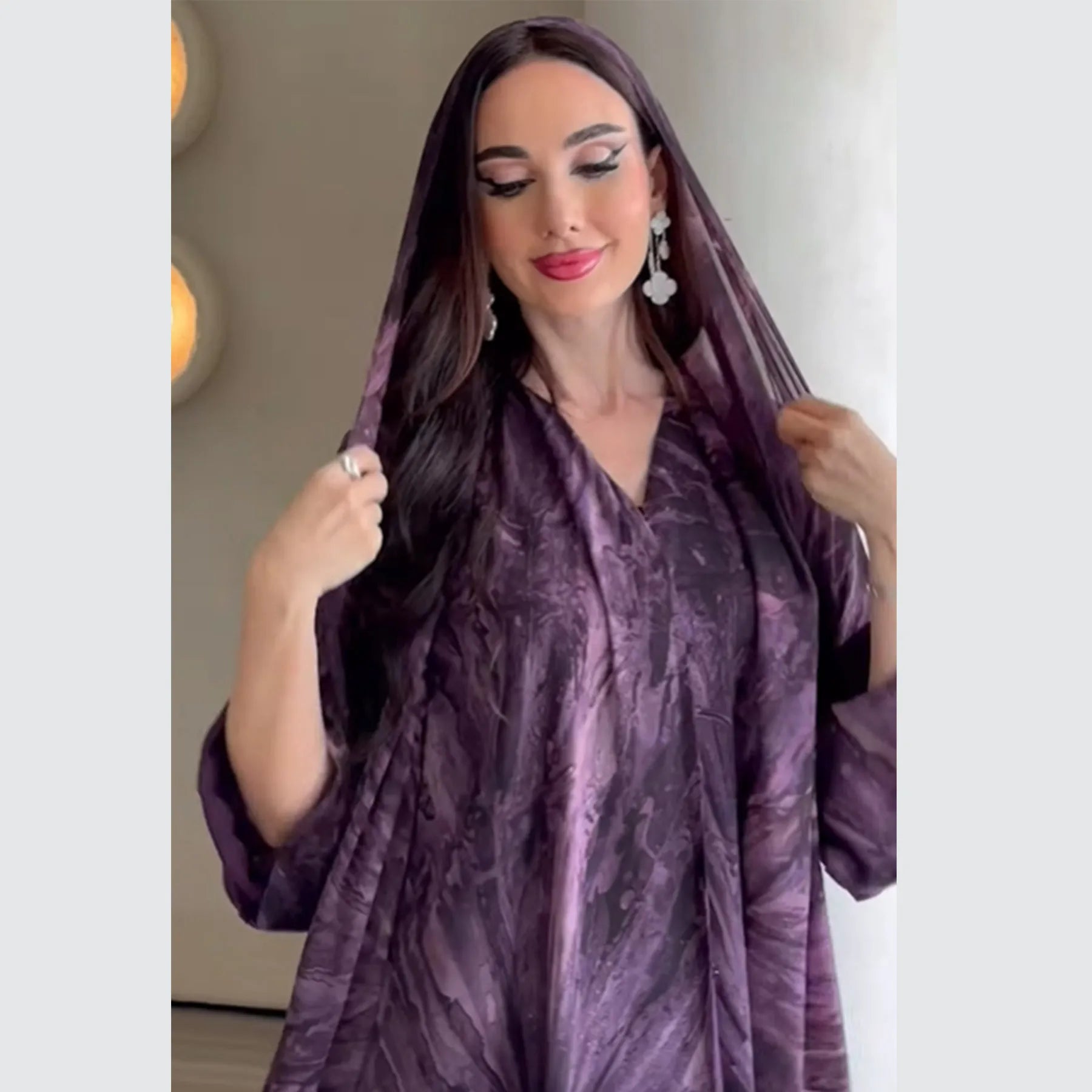 Floral Chiffon Abaya Cardigan Set with Matching Headscarf
