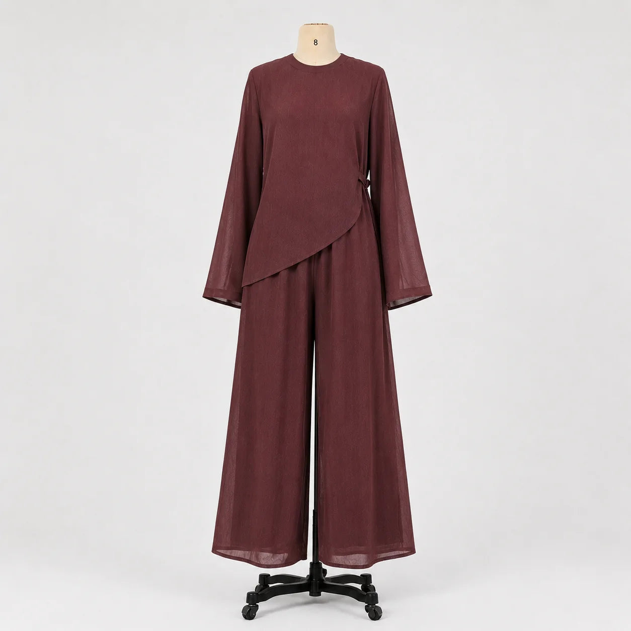 Double Layer Chiffon Co-Ord Set with Asymmetric Tunic and Wide-Leg Pants