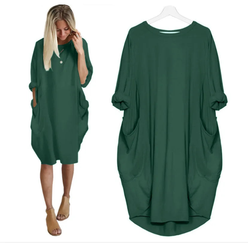 Loose-Fit Long Sleeve Casual Maxi Dress with Pockets