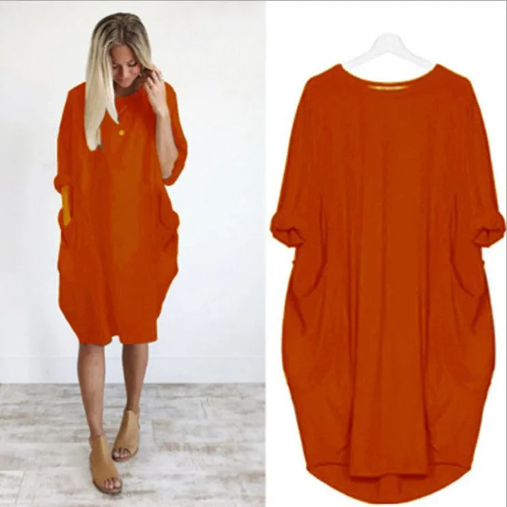 Loose-Fit Long Sleeve Casual Maxi Dress with Pockets