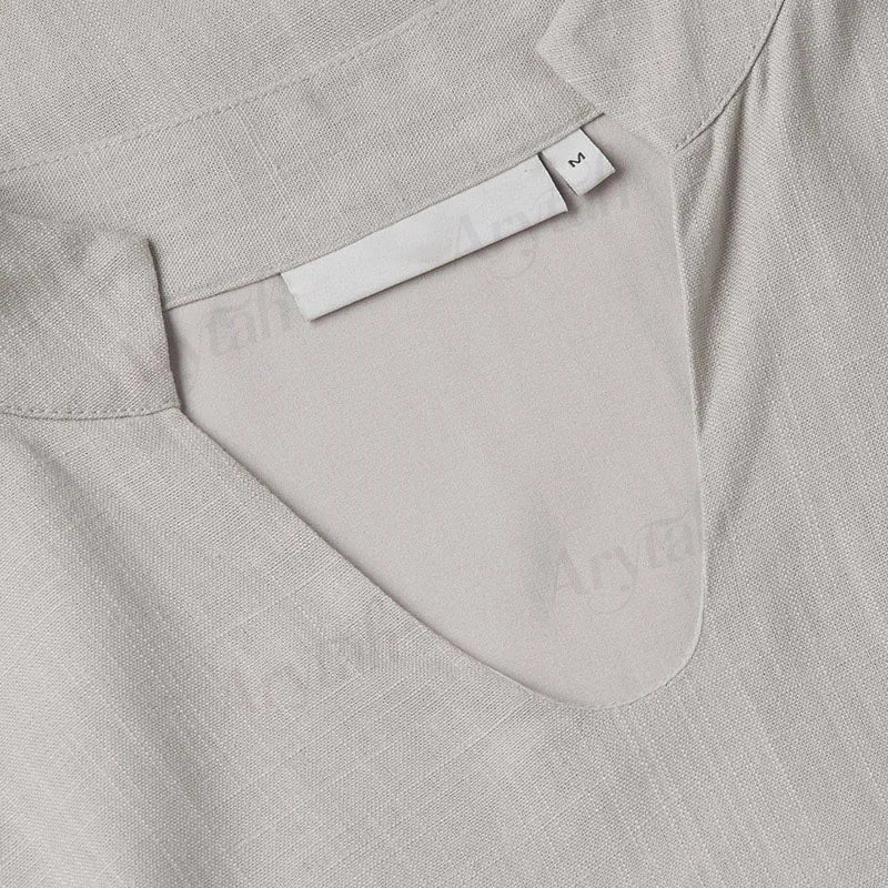 Light Grey Linen Modest Co-ord Set – V-Neck Tunic and Flowy Maxi Skirt