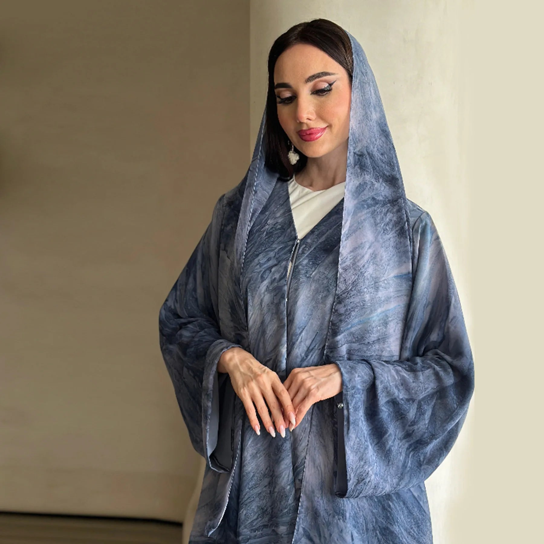 Floral Chiffon Abaya Cardigan Set with Matching Headscarf