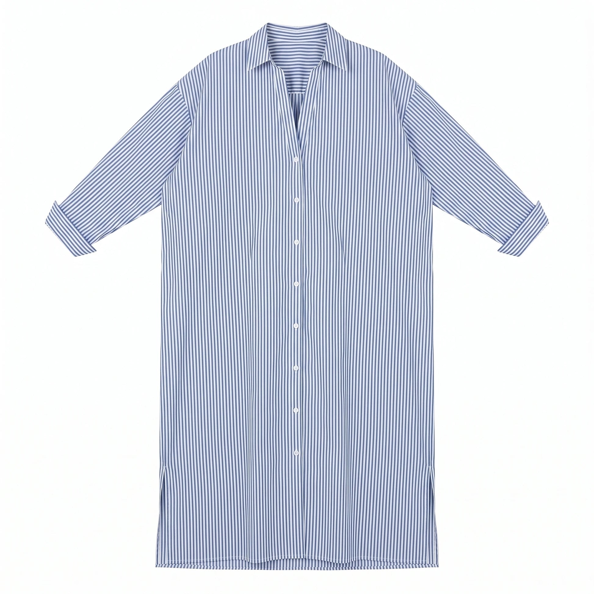 Striped Button-Front Maxi Shirt Dress with Long Sleeves