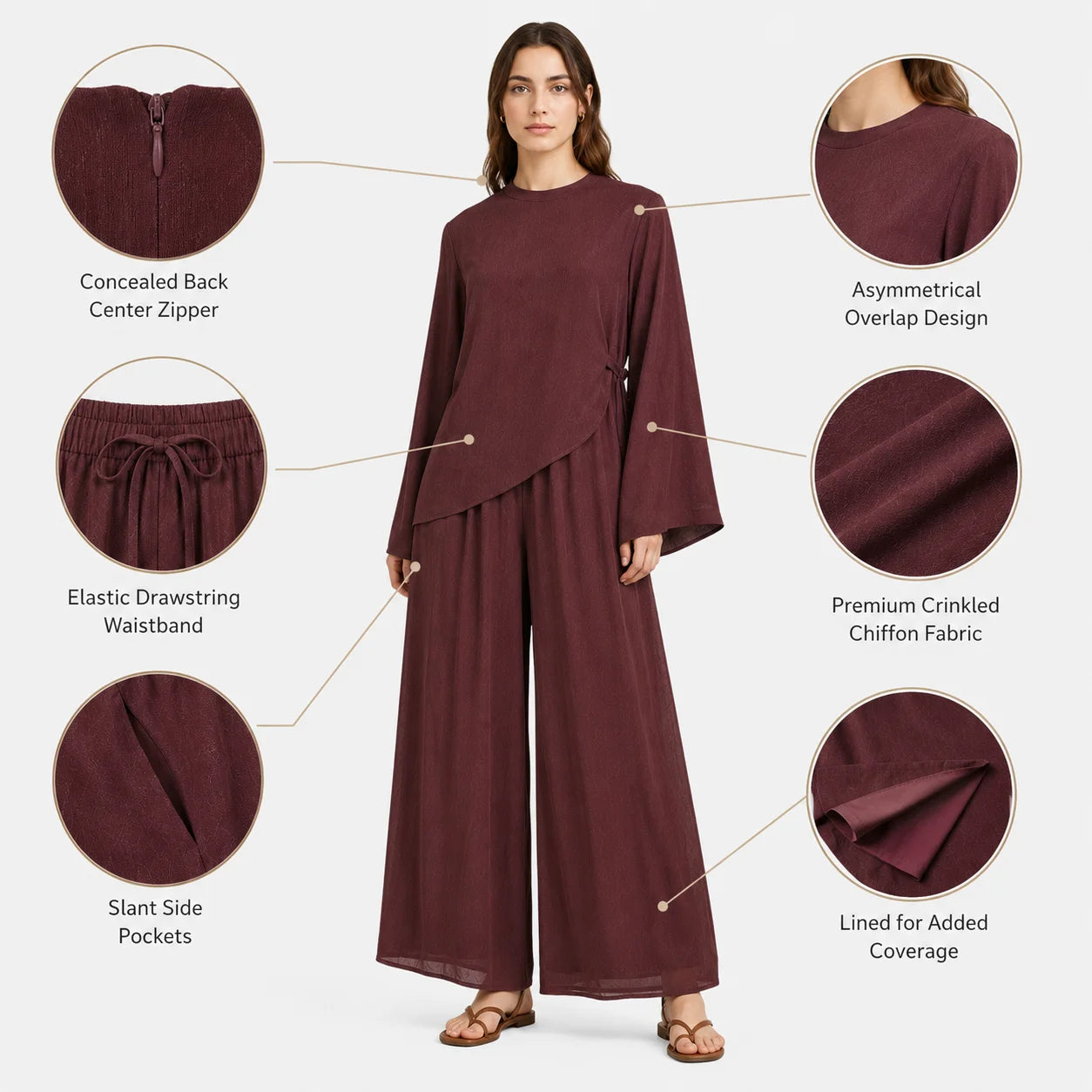 Double Layer Chiffon Co-Ord Set with Asymmetric Tunic and Wide-Leg Pants