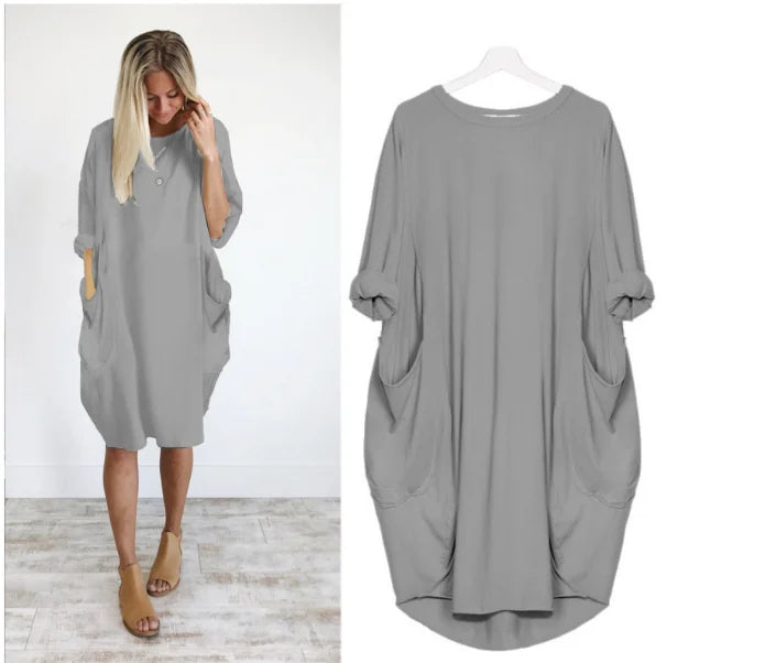 Loose-Fit Long Sleeve Casual Maxi Dress with Pockets