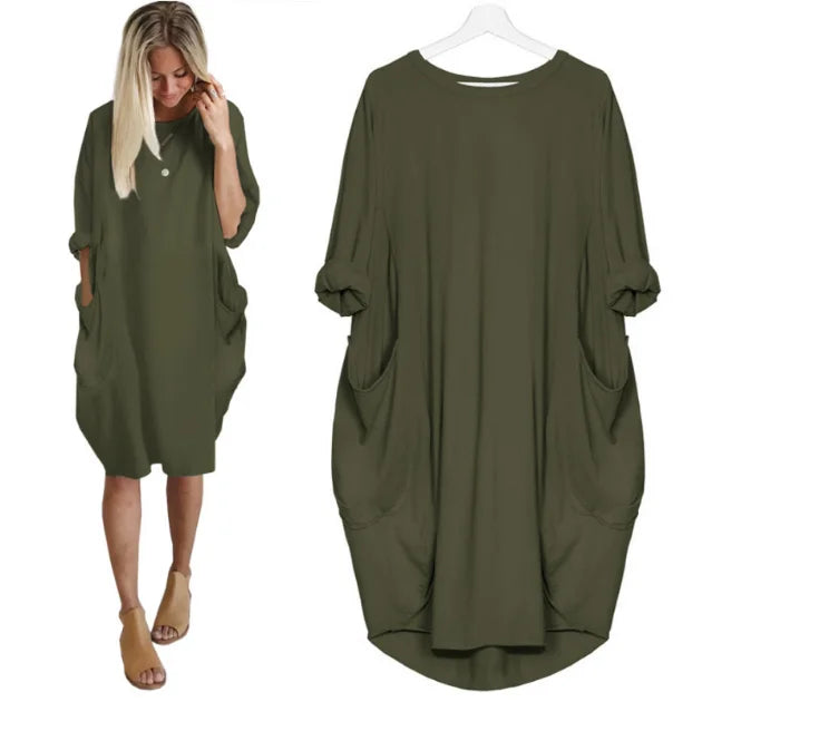 Loose-Fit Long Sleeve Casual Maxi Dress with Pockets