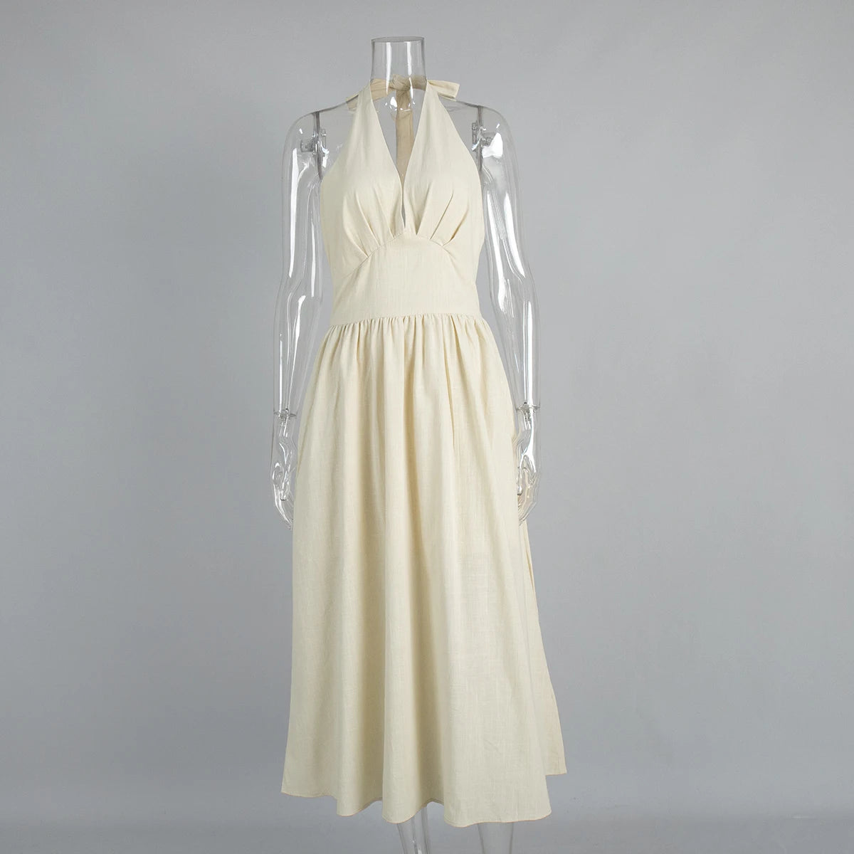 Breathable Cotton V-Neck Backless Maxi Dress
